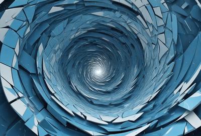 The primary subject of the image is a spiral or circular pattern, which appears to be a digital art or illustration. The setting or background features a blue surface, possibly a wall or a background in a digital artwork. The visual style of the image suggests that it is a digital art or illustration, rather than a photo or a drawing. The colors and mood of the image are predominantly blue, creating a calm and serene atmosphere.
