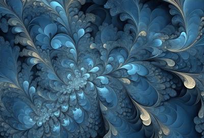 The primary subject of the image is a blue and white swirling pattern, which appears to be a digital art or illustration. The setting is a blue background, and the visual style is a combination of digital art and illustration. The dominant colors are blue and white, creating a calm and soothing atmosphere.