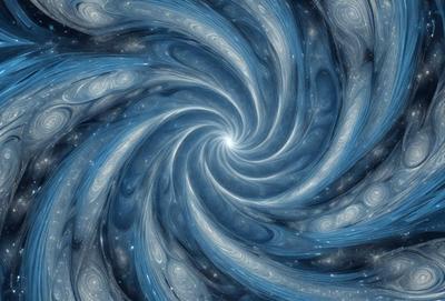 The primary subject of the image is a spiral pattern, which is the main object, scene, or focus of the image. The spiral pattern is set against a blue background, giving it a vibrant and lively appearance. The visual style of the image is digital art, as it is a computer-generated representation of a spiral. The dominant colors in the image are blue and white, creating a sense of depth and movement.