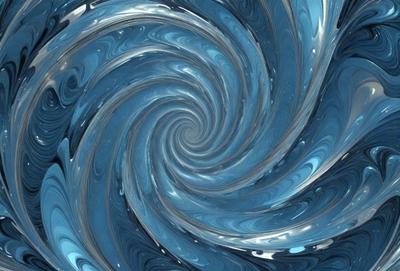 The primary subject of the image is a spiral pattern, which is a blue and white swirl. The setting is a blue background, and the visual style appears to be a digital art or illustration. The dominant colors are blue and white, creating a calm and soothing atmosphere.
