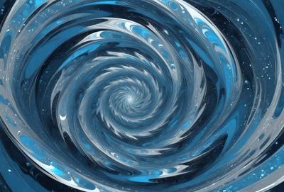 The primary subject of the image is a spiral pattern, which is the main object, scene, or focus of the image. The spiral pattern is set against a blue background, which adds to the overall atmosphere of the image. The visual style of the image is digital art, as it is a digital illustration of a spiral. The dominant colors in the image are blue and white, creating a sense of depth and movement in the spiral pattern.