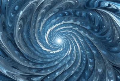 The primary subject of the image is a spiral pattern, which is the main object, scene, or focus of the image. The spiral pattern is set against a blue background, creating a visually striking contrast. The spiral pattern is depicted in a digital art style, giving it a modern and dynamic appearance. The overall atmosphere of the image is one of intrigue and beauty, as the spiral pattern is the main visual element and stands out against the blue background.