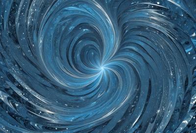 The primary subject of the image is a spiral pattern, which is a blue and white swirl. The setting is a blue background, and the visual style appears to be a digital art or illustration. The dominant colors are blue and white, creating a calm and soothing atmosphere.