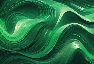 The primary subject of the image is a large, green, swirling pattern that resembles a waterfall or a flowing river. The setting is a dark background, which contrasts with the vibrant green color of the pattern. The visual style appears to be a digital art or illustration, as the pattern is intricate and detailed. The colors and mood of the image are predominantly green, creating a serene and calming atmosphere.