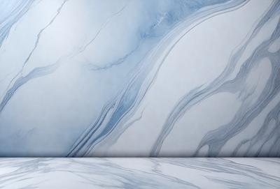 The primary subject of the image is a marble countertop with a blue and white marble pattern. The setting is a kitchen or bathroom, as the countertop is a part of the design. The visual style is a photo, showcasing the natural beauty of the marble. The colors and mood of the image are predominantly blue and white, creating a sense of elegance and sophistication.