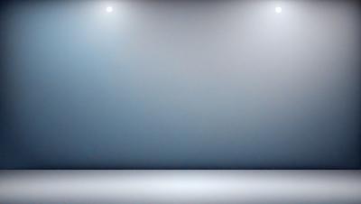 The primary subject of the image is a large, empty white room with a blue background. The setting is a stage or a large, open space, and the visual style is a photo. The colors and mood of the image are predominantly blue and white, creating a calm and serene atmosphere.