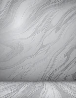 The primary subject of the image is a marble wall with a patterned texture. The setting is a room with a gray marble floor. The visual style is a photo of the marble wall, showcasing its unique texture and pattern. The colors and mood of the image are predominantly gray and neutral, creating a calm and sophisticated atmosphere.