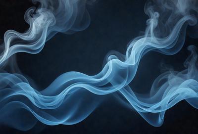 The primary subject of the image is a blue smoke or vapor, which appears to be a digital art or illustration. The setting is a dark background, and the visual style gives the impression of a futuristic or surreal scene. The colors and mood of the image are predominantly blue, creating a sense of depth and mystery.