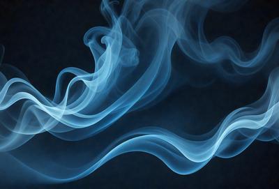 The primary subject of the image is a blue smoke or vapor, which is the main focus of the scene. The setting is a dark background, which contrasts with the blue smoke. The visual style of the image is a digital art or illustration, as it appears to be a computer-generated or digitally created image. The dominant colors in the image are blue and black, creating a moody and dramatic atmosphere.