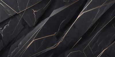 The primary subject of the image is a close-up of a black and gold marble wall. The setting is a dark room with a black background, which emphasizes the marble's texture and patterns. The visual style is a combination of a photo and digital art, creating a unique and intricate design. The colors and mood of the image are predominantly dark, with the gold and black marble providing a sense of luxury and sophistication.