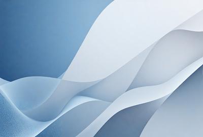 The primary subject of the image is a large, white, flowing wave. The wave is the main focus of the image, and it appears to be a digital art or illustration. The setting is a blue background, which adds to the overall atmosphere of the image. The colors and mood of the image are predominantly white and blue, creating a sense of calmness and tranquility.