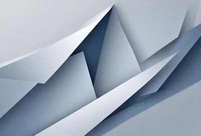 The primary subject of the image is a large, abstract, and geometric shape made of silver metal. The setting is a gray background, which contrasts with the silver metal. The visual style is a combination of digital art and illustration, creating a unique and modern appearance. The colors and mood of the image are predominantly silver and gray, giving it a sleek and minimalist feel.