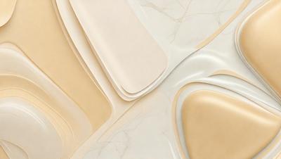 The primary subject of the image is a marble countertop with a patterned design. The setting is a kitchen or bathroom counter, and the visual style is a combination of photo and digital art. The countertop features a tan and white color scheme, giving it a warm and inviting atmosphere.