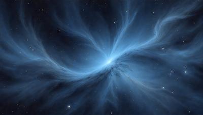 The primary subject of the image is a blue nebula, which is a celestial object that appears as a cloud of gas and dust in space. The setting is a dark, starry sky, with the nebula being the main focus of the image. The visual style is a combination of a photo and digital art, creating a unique and captivating representation of the nebula. The colors and mood of the image are predominantly blue, with a sense of wonder and awe, as the viewer is