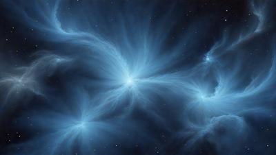 The primary subject of the image is a blue nebula, which is a cloud of gas and dust in space. The setting is a dark, starry sky, with the nebula being the main focus of the image. The visual style is a combination of a photo and digital art, creating a unique and captivating representation of the celestial object. The colors and mood of the image are predominantly blue, with a sense of wonder and awe, as the viewer is drawn into the vastness of space