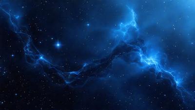 The primary subject of the image is a blue nebula, which is a cloud of gas and dust in space. The setting is a dark, starry sky, with the nebula being the main focus of the image. The visual style is a combination of a photo and digital art, creating a unique and captivating representation of the nebula. The colors and mood of the image are predominantly blue, with a sense of wonder and awe, as the viewer gazes upon the vastness of space and