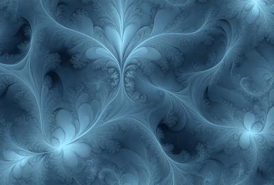 The primary subject of the image is a blue and white swirling pattern, which appears to be a digital art or illustration. The setting is a blue background, and the visual style suggests that it is a digital artwork or a pattern. The colors and mood of the image are predominantly blue and white, creating a sense of calmness and elegance.