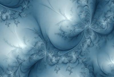 The primary subject of the image is a blue and white swirling pattern, which appears to be a digital art or illustration. The setting is a blue background, and the visual style suggests that it is a digital artwork or a painting. The colors and mood of the image are predominantly blue and white, creating a sense of calmness and tranquility.