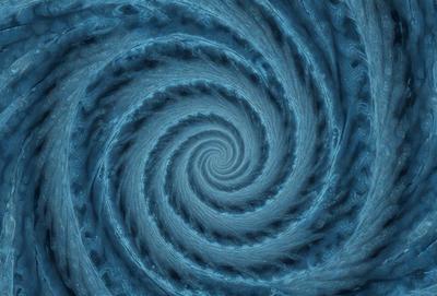 The primary subject of the image is a spiral pattern, which is the main object, scene, or focus of the image. The spiral pattern is set against a blue background, creating a visually striking contrast. The spiral pattern is depicted in a digital art style, giving it a modern and dynamic appearance. The overall atmosphere of the image is one of intrigue and fascination, as the viewer is drawn into the depths of the spiral pattern.