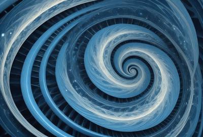The primary subject of the image is a spiral pattern, which is the main object, scene, or focus of the image. The spiral pattern is set against a blue background, creating a visually striking contrast. The spiral pattern is a digital art piece, showcasing the artist's skill in creating intricate designs. The overall atmosphere of the image is one of beauty and complexity, with the spiral pattern serving as a captivating visual element.