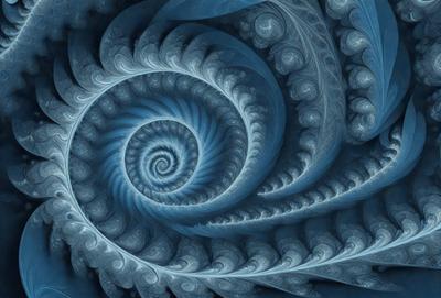 The primary subject of the image is a spiral pattern, which is the main object, scene, or focus of the image. The spiral pattern is set against a blue background, giving it a vibrant and lively appearance. The visual style of the image is digital art, as it is a computer-generated design. The dominant colors in the image are blue and white, creating a sense of calmness and tranquility.