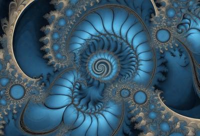 The primary subject of the image is a blue spiral pattern, which appears to be a digital art or illustration. The setting is a blue background, and the visual style suggests that it is a digital creation. The dominant colors in the image are blue and white, creating a calm and serene atmosphere.