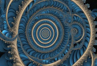The primary subject of the image is a blue spiral pattern, which appears to be a digital art or illustration. The setting is a blue background, and the visual style suggests that it is a digital artwork or a pattern. The colors and mood of the image are predominantly blue, creating a calm and serene atmosphere.