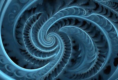 The primary subject of the image is a spiral pattern, which is the main object, scene, or focus of the image. The setting or background features a blue and white color scheme, giving the image a vibrant and lively atmosphere. The visual style of the image is a combination of digital art and illustration, creating a unique and eye-catching design. The colors and mood of the image are predominantly blue and white, with a sense of depth and intricacy in the spiral pattern.