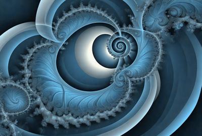 The primary subject of the image is a spiral pattern, which is the main object, scene, or focus of the image. The spiral pattern is set against a blue background, creating a visually striking contrast. The spiral pattern is depicted in a digital art style, giving it a modern and intricate appearance. The overall atmosphere of the image is one of beauty and complexity, with the spiral pattern serving as the central point of interest.