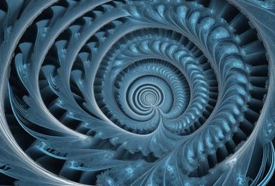 The primary subject of the image is a spiral pattern, which is the main object, scene, or focus of the image. The spiral pattern is set against a blue background, giving it a vibrant and lively appearance. The visual style of the image is digital art, as it is a computer-generated design. The dominant colors in the image are blue and white, creating a sense of depth and contrast. The overall atmosphere of the image is dynamic and engaging, with the spiral pattern serving as the central point of interest