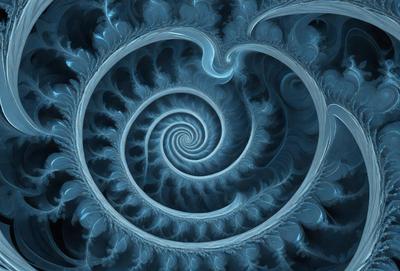 The primary subject of the image is a spiral pattern, which is the main object, scene, or focus of the image. The spiral pattern is set against a blue background, creating a visually striking contrast. The spiral pattern is depicted in a digital art style, giving it a modern and intricate appearance. The overall atmosphere of the image is one of beauty and complexity, with the spiral pattern serving as the central point of interest.