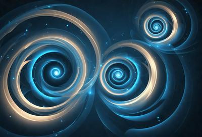 The primary subject of the image is a spiral pattern, which is a blue and white design. The setting is a dark background, which contrasts with the spiral pattern. The visual style is a digital art, as the spiral pattern appears to be a digital creation. The colors and mood of the image are predominantly blue and white, giving it a calm and serene atmosphere.