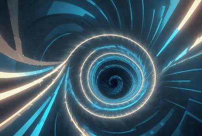 The primary subject of the image is a spiral, which is the main object, scene, or focus of the image. The spiral is set against a dark background, creating a dramatic and moody atmosphere. The visual style of the image is digital art, as it appears to be a digital illustration or drawing. The colors in the image are predominantly blue, which adds to the overall mood and aesthetic of the spiral.