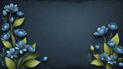 The primary subject of the image is a blue flower, which is the main object, scene, or focus of the image. The setting/background features a black surface, which gives the image a dark and moody atmosphere. The visual style is a digital art or illustration, as the flower is depicted in a stylized manner. The colors and mood of the image are predominantly blue, creating a sense of calmness and tranquility.