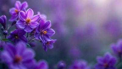 Purple flowers with yellow centers in a purple background.