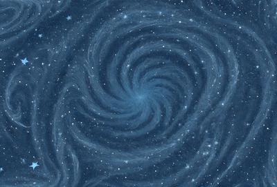 The primary subject of the image is a spiral galaxy, which is a large, swirling mass of stars and gas. The spiral galaxy is set against a dark, star-filled sky, creating a striking contrast. The visual style of the image is a combination of photo and digital art, as it captures the beauty of the galaxy while also showcasing the intricate details of the spiral structure. The colors and mood of the image are predominantly dark and dramatic, with the spiral galax