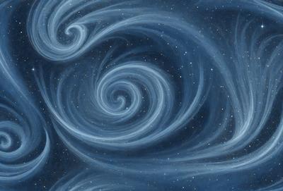 The primary subject of the image is a spiral pattern, which is the main object, scene, or focus of the image. The spiral pattern is set against a blue background, which creates a sense of depth and contrast. The visual style of the image is a combination of digital art and illustration, as it appears to be a digital painting or drawing. The colors and mood of the image are predominantly blue, which gives it a calm and serene atmosphere.