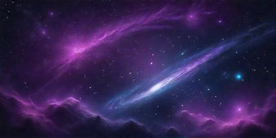 The primary subject of the image is a purple nebula with a blue spiral. The setting is a dark, star-filled sky, and the visual style is a digital art or illustration. The dominant colors are purple and blue, creating a serene and celestial atmosphere.