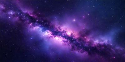 The primary subject of the image is a purple nebula, which is a cloud of gas and dust in space. The setting is a dark, starry sky, with the nebula being the main focus of the image. The visual style is a combination of a photo and digital art, creating a unique and captivating representation of the nebula. The colors and mood of the image are predominantly purple, giving it a serene and celestial atmosphere.