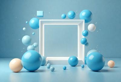 The primary subject of the image is a white square, which is the main object, scene, or focus of the image. The setting is a blue background, and the visual style is digital art. The dominant colors are blue and white, creating a calm and serene atmosphere.