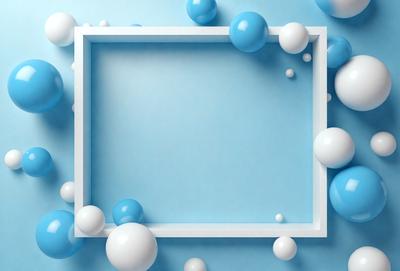The primary subject of the image is a blue square with white bubbles surrounding it. The setting is a blue background, and the visual style appears to be a digital art or illustration. The dominant colors are blue and white, creating a calm and soothing atmosphere.