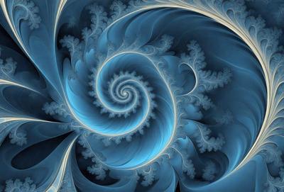 The primary subject of the image is a blue spiral pattern, which is the main object, scene, or focus of the image. The setting or background features a blue and white swirl pattern, which adds to the visual style of the image. The colors and mood of the image are predominantly blue and white, creating a calm and serene atmosphere.