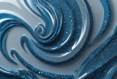 The primary subject of the image is a blue swirl pattern, which is the main object, scene, or focus of the image. The setting or background features a blue and white surface, which adds to the overall visual style. The colors and mood of the image are predominantly blue, creating a calm and soothing atmosphere.