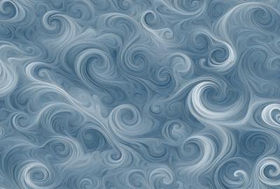 The primary subject of the image is a blue and white ocean scene with waves and swirls. The setting is the ocean, and the visual style is a combination of photo and digital art. The dominant colors are blue and white, creating a serene and calming atmosphere.