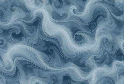 The primary subject of the image is a blue and white ocean wave. The setting is the ocean, with the wave being the main focus of the image. The visual style is a digital art or illustration, as the wave is depicted in a detailed and artistic manner. The dominant colors are blue and white, creating a serene and calming atmosphere.
