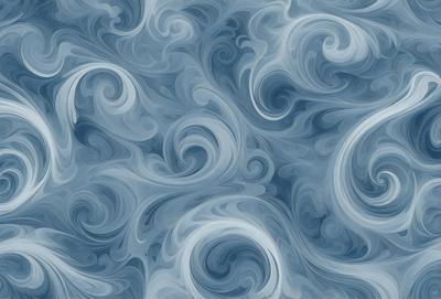 The primary subject of the image is a blue and white ocean scene with swirling patterns. The setting is the ocean, and the visual style is a combination of photo and digital art. The dominant colors are blue and white, creating a serene and calming atmosphere.