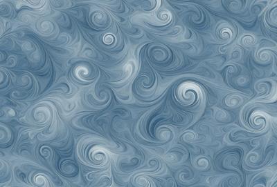 The primary subject of the image is a blue and white swirling pattern, which is the main object, scene, or focus of the image. The setting or background is a blue and white swirling patterned surface, which is the environment, backdrop, or surface visible in the image. The visual style of the image is digital art, as it is a digital artwork. The dominant colors and overall atmosphere of the image are blue and white, creating a sense of calmness and tranquility.