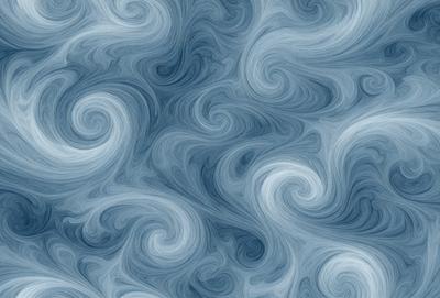 The primary subject of the image is a blue and white ocean wave pattern. The setting is a blue and white ocean, and the visual style is a digital art or illustration. The dominant colors are blue and white, creating a calm and serene atmosphere.