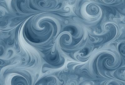The primary subject of the image is a blue and white ocean wave. The setting is the ocean, with the wave being the main focus of the image. The visual style is a digital art or illustration, as the wave is depicted in a detailed and artistic manner. The dominant colors are blue and white, creating a serene and calming atmosphere.