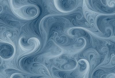 The primary subject of the image is a blue and white swirling pattern, which appears to be a digital art or illustration. The setting is a blue background, and the visual style is a combination of digital art and illustration. The dominant colors are blue and white, creating a calm and soothing atmosphere.